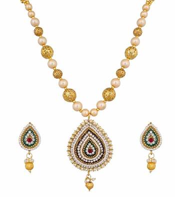 golden cubiz zirconia studded necklace set 1