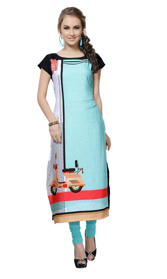 Women's Multicolor Digital Print Crepe Kurti