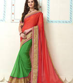 Red embroidered georgette saree with blouse