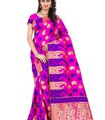Pink printed banarasi art silk saree with blouse