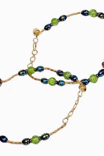Cool White Green Designer Brass Payal Anklet 