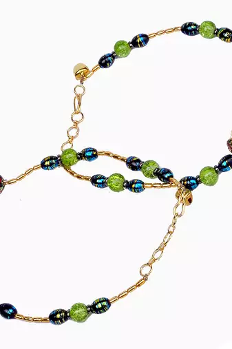 Cool White Green Designer Brass Payal Anklet 
