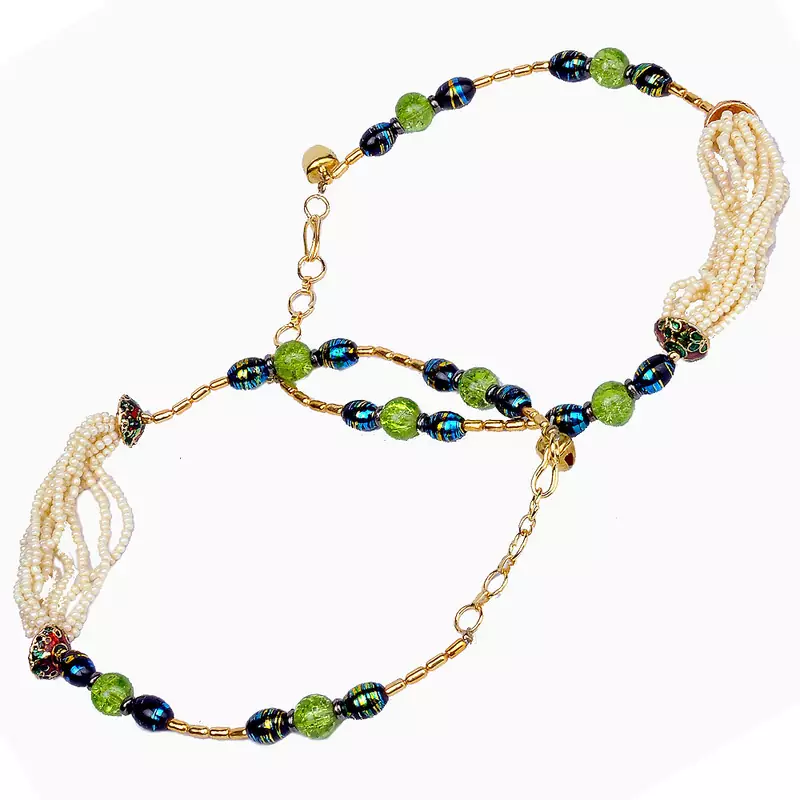Cool White Green Designer Brass Payal Anklet 