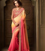 Yellow embroidered georgette saree with blouse