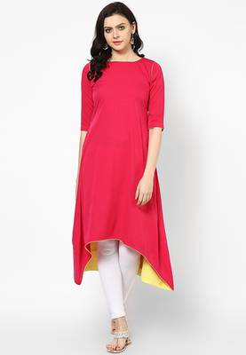 Red plain cotton long-kurtis 1