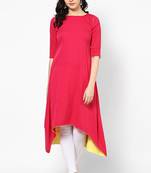 Red plain cotton long-kurtis