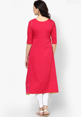 Red plain cotton long-kurtis 3