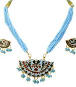 Traditional Sky Blue Design Brass Necklace Set