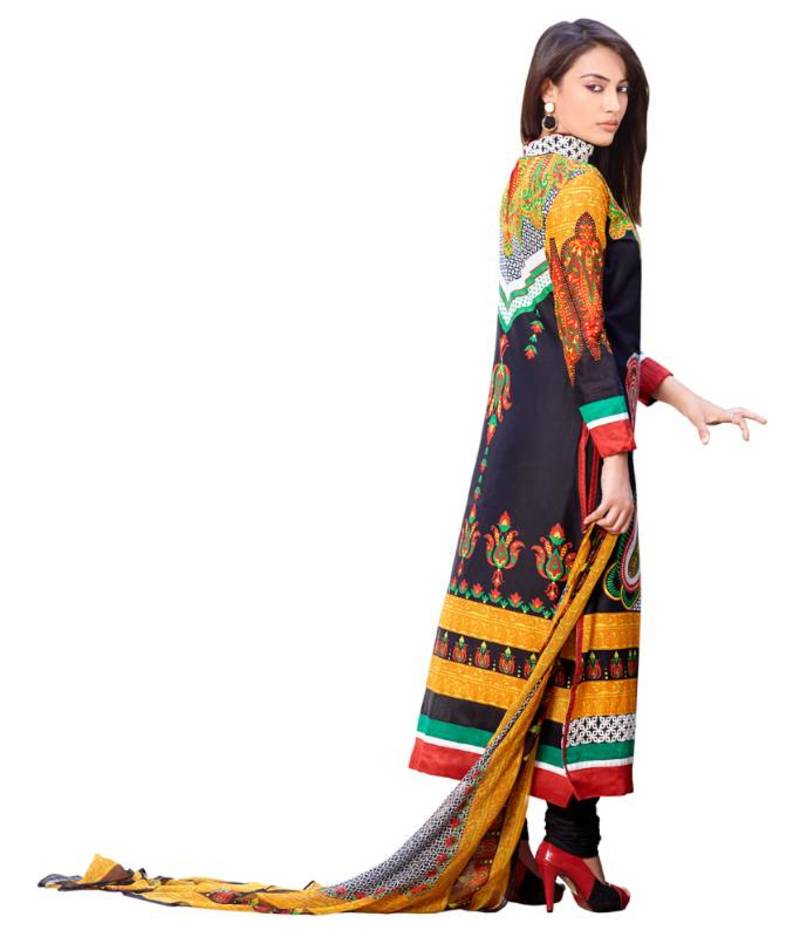 AARYA Pure Lawn Cotton Black and Yellow Color Designer Dress Material