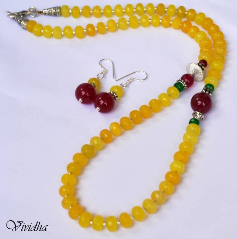 Beaded Yellow and Red Necklace Set 