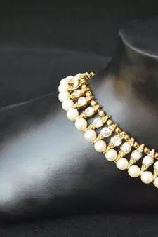 Beautiful white stone and pearl single line anklets