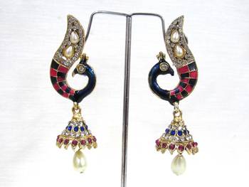 Nice Pink And Blue Peacock jhumka earring 1