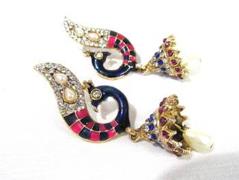 Nice Pink And Blue Peacock jhumka earring 2