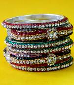 Square Shape Red-Green Crystal Lac/Lakh Bangles Of Jaipur