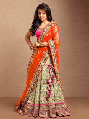 Cream embroidered net unstitched lehenga 1