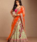Cream embroidered net unstitched lehenga
