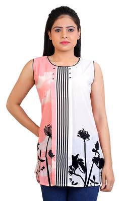 Peach Georgette printed tops 1