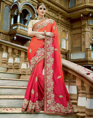 Orange embroidered georgette saree with blouse 1