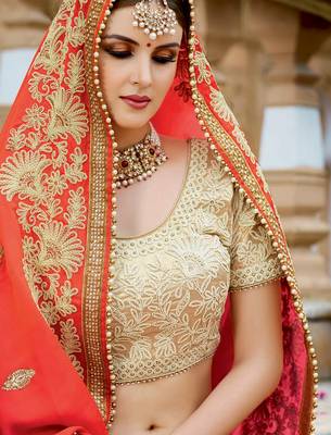 Orange embroidered georgette saree with blouse 2