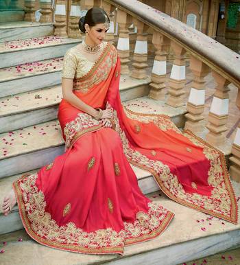 Orange embroidered georgette saree with blouse 3