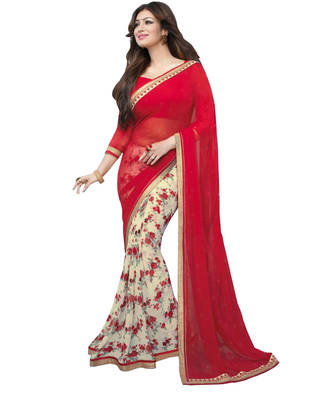 Red Printed Georgette Saree With Blouse 1