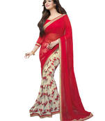 Red Printed Georgette Saree With Blouse