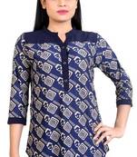 Navyblue stretchable lycra fabric printed  top