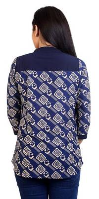 Navyblue stretchable lycra fabric printed  top 3