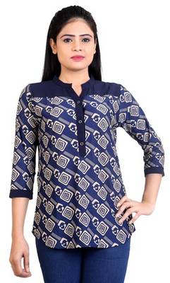 Navyblue stretchable lycra fabric printed  top 1
