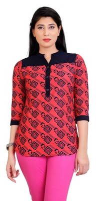 Red stretchable lycra fabric printed  top 1