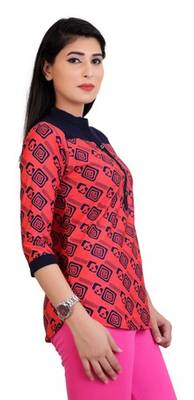 Red stretchable lycra fabric printed  top 2