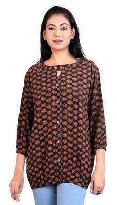 Brown rayon fabric  printed top 1