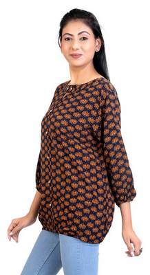Brown rayon fabric  printed top 2