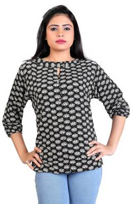Black rayon fabric  printed top 1