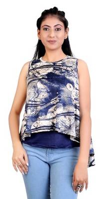 Navyblue stretchable lycra fabric printed  top 1