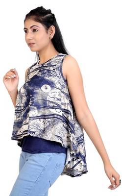 Navyblue stretchable lycra fabric printed  top 2