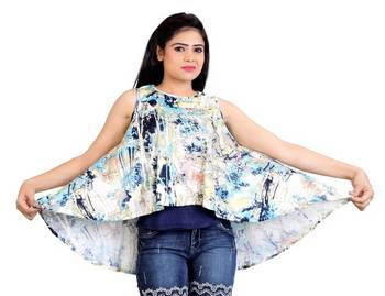Lightblue stretchable lycra fabric printed  top 1