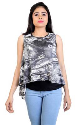 Grey stretchable lycra fabric printed  top 1