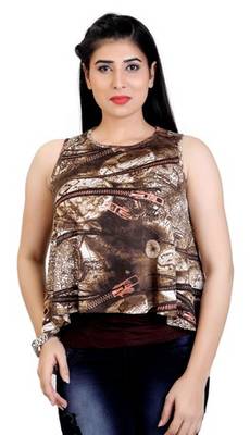 Brown stretchable lycra fabric printed  top 1