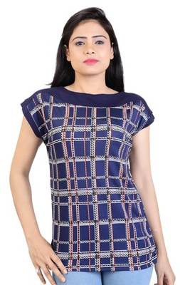 Blue stretchable lycra fabric printed top 1