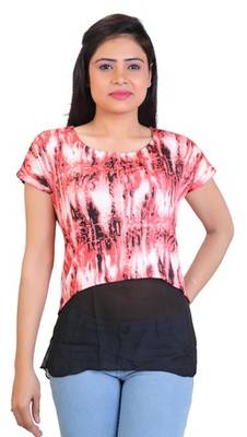 Red stretchable lycra fabric printed  top 1