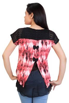 Red stretchable lycra fabric printed  top 3