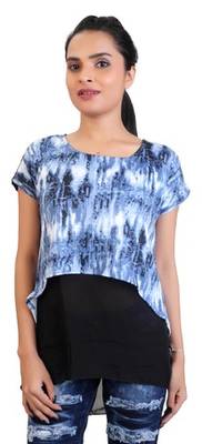 Blue stretchable lycra fabric printed  top 1