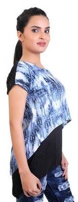 Blue stretchable lycra fabric printed  top 2
