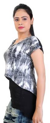 Grey stretchable lycra fabric printed  top 2