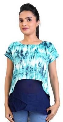 Turquoise stretchable lycra fabric printed  top 1