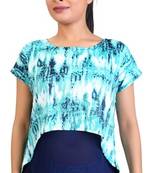 Turquoise stretchable lycra fabric printed  top