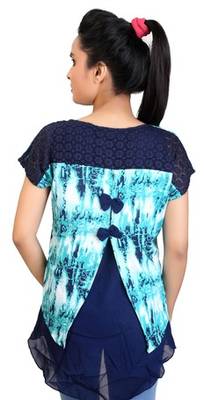Turquoise stretchable lycra fabric printed  top 3