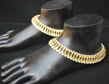 Traditional Anklets, payal with Golden Stone 2