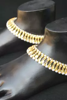 Traditional Anklets, payal with Golden Stone